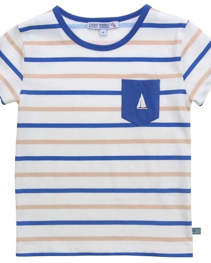 Shirt mit Streifen und Segelboot white-sky blue Gr. 86/92