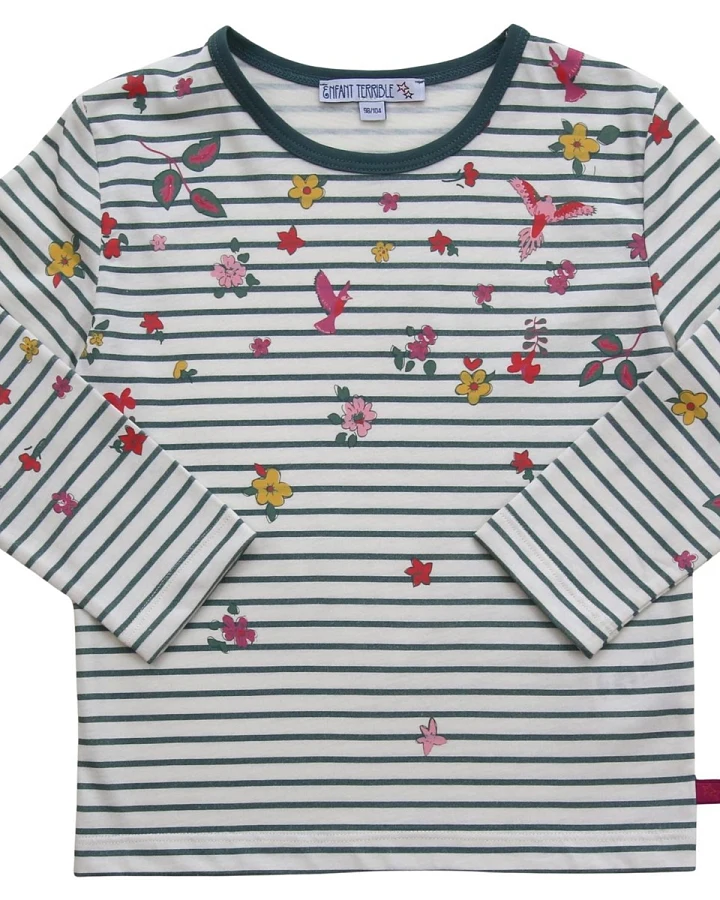 Langarmshirt Streifen-Blumendruck white-sea green Gr. 86/92