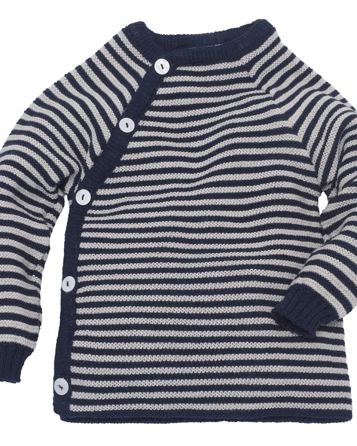 Baby Jacke Schlüttli Bio-Merinowolle marine-geringelt Gr.74-80