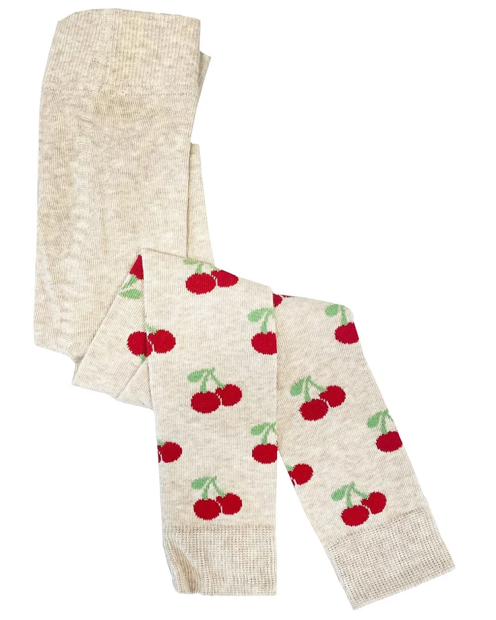 Kinder Leggings Bio-Baumwolle beige-melange Kirschen Gr.1-2