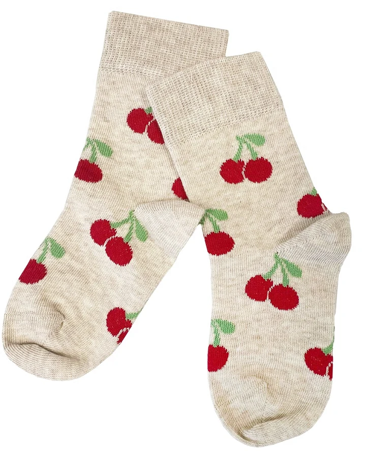 Kinder Socken Baumwolle (kbA) Kirschen beige-melange Gr.3-4