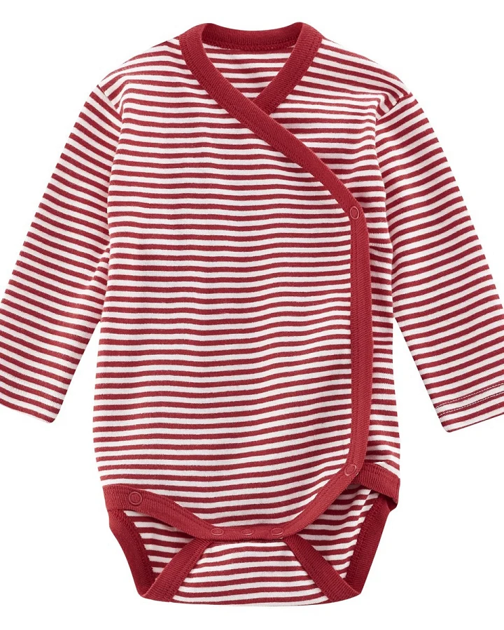 Living Crafts Baby Wickelbody Langarm Bio-Baumwolle rot-weiß gestreift Gr. 50/56