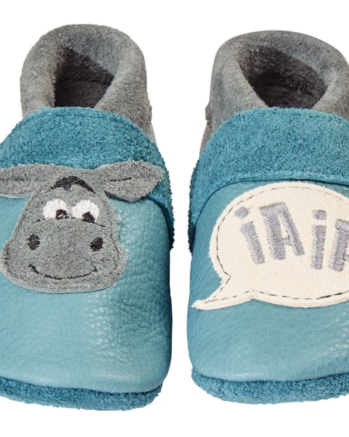 Baby und Kinder Hausschuhe Krabbelschuhe Ecopell Leder Esel blau Gr. 26