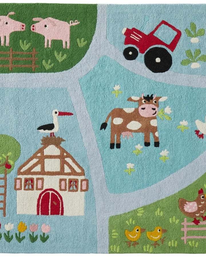 Kinderteppich Bio-Baumwolle "Bauernhof" Maße 100 x 130 cm