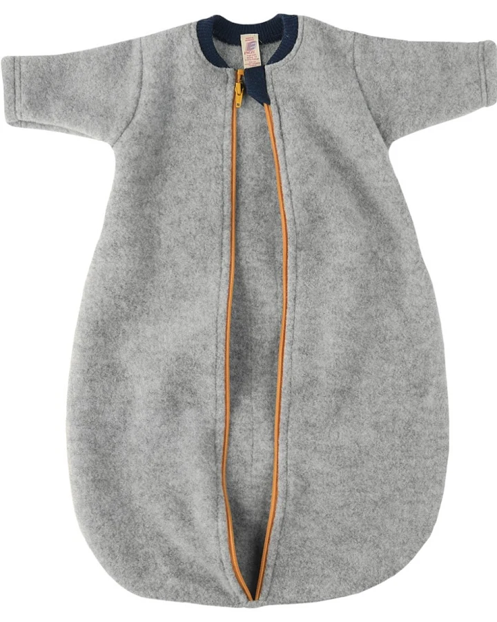Engel Natur Schlafsack Baby mit Arm Bio-Merinowolle Fleece melange hellgrau Gr. 62/68