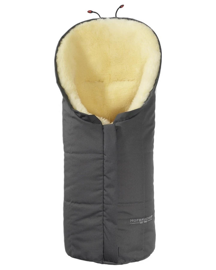 Hofbrucker Fußsack Kinderwagen Lammfell "Eskimo" grau Maße 80 x 35 x 10 cm