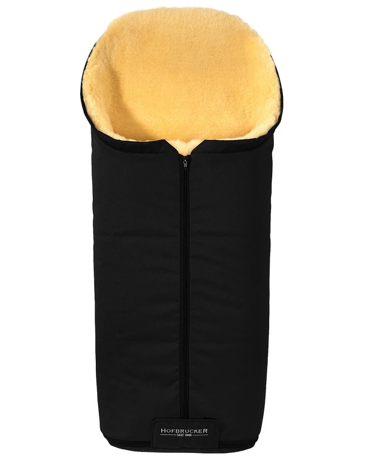 Hofbrucker Fußsack Kinderwagen Merino Lammfell "Iglu" schwarz Maße 95 x 34 x 15 cm