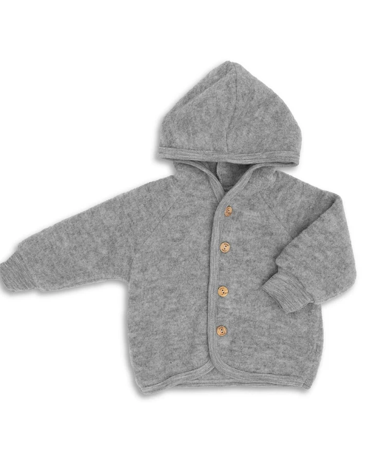 Engel Natur Baby Jacke mit Kapuze Bio-Merinowolle Fleece hellgrau-melang Gr. 62/68
