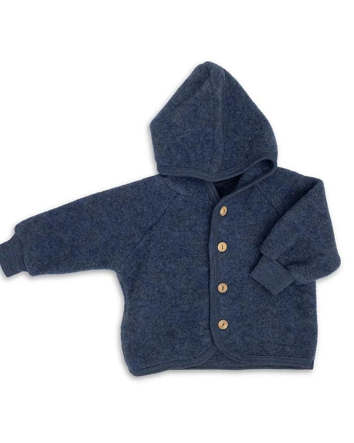 Engel Natur Baby Jacke mit Kapuze Bio-Merinowolle Fleece blau-melange Gr. 62/68