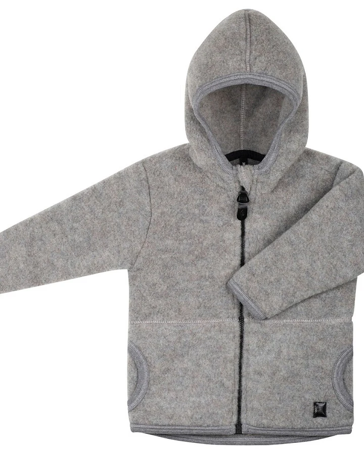 PURE PURE by Bauer Baby und Kinder Jacke mit Kapuze Bio-Merinowolle Fleece moonrock Gr.86/92