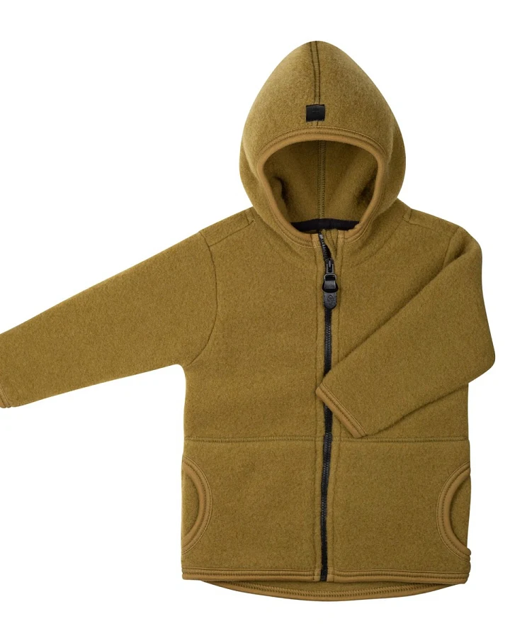PURE PURE by Bauer Baby und Kinder Jacke mit Kapuze Bio-Merinowolle Fleece schilf Gr.86/92