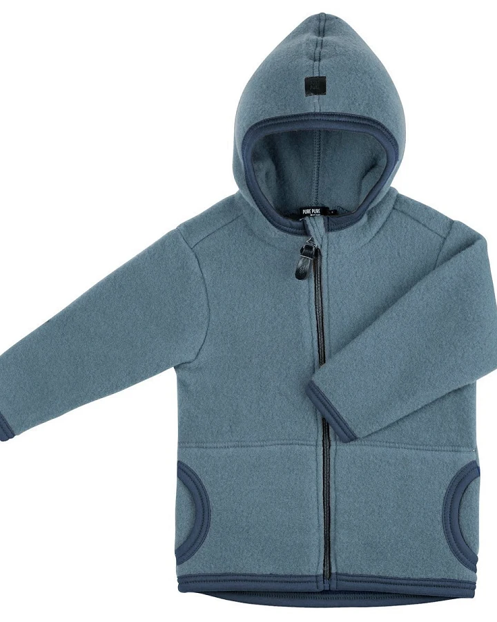 PURE PURE by Bauer Baby und Kinder Jacke mit Kapuze Bio-Merinowolle Fleece storm blue Gr.86/92