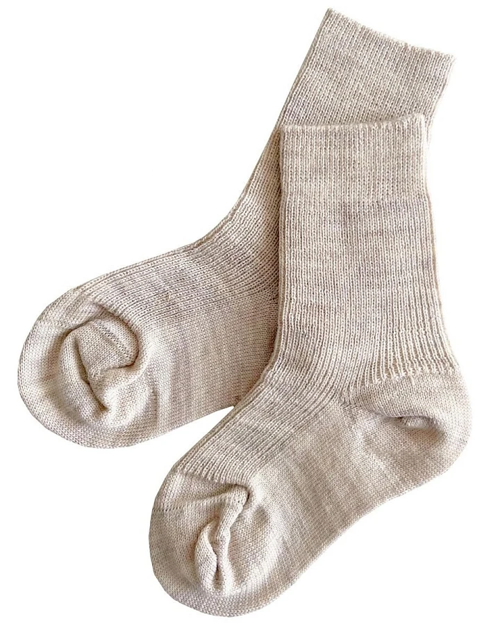 Kinder Socken Bio-Schurwolle Feinstrick melange-hellbraun Gr.1
