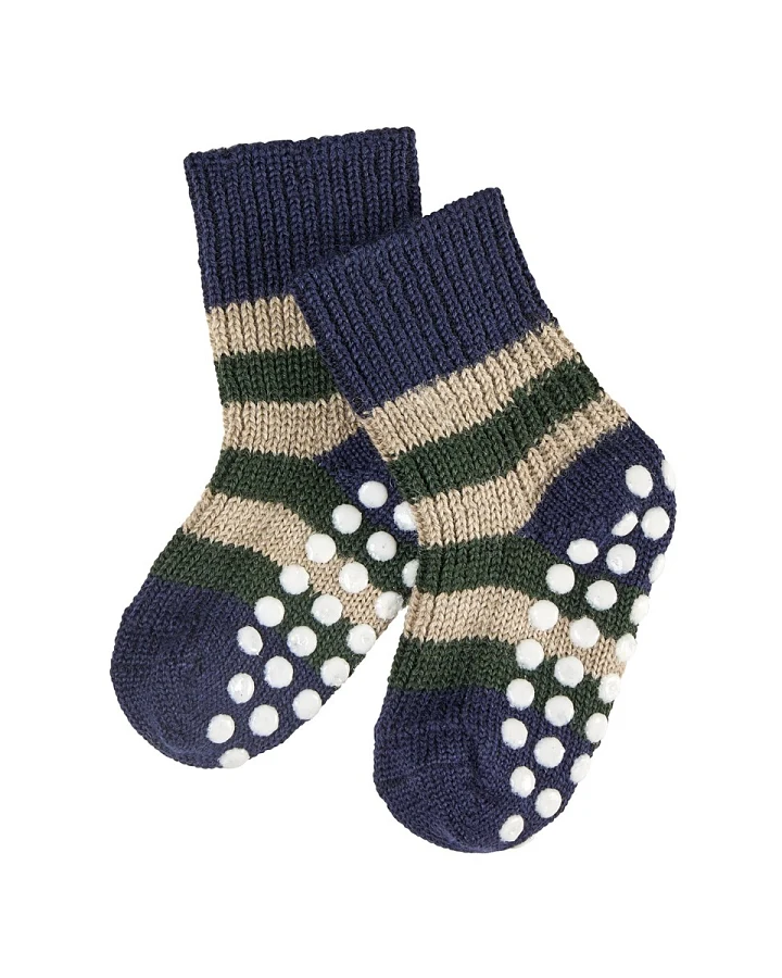 Kinder Stoppersocken Bio-Schurwolle marine-geringelt Gr.21-22