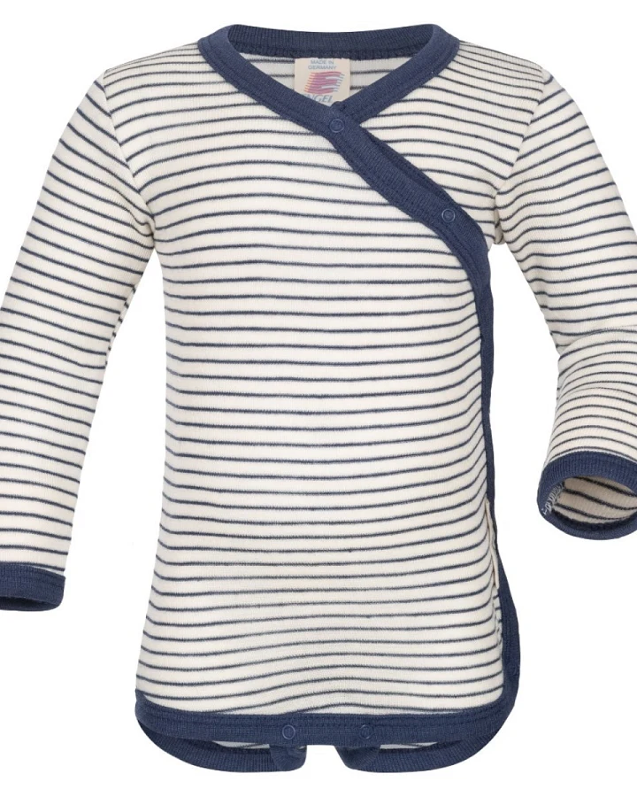 Engel Natur Baby Wickelbody Langarm Wolle Seide marine-natur Gr. 50/56