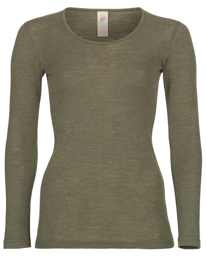 Damen Unterhemd Langarm Wolle Seide olive Gr. 34/36