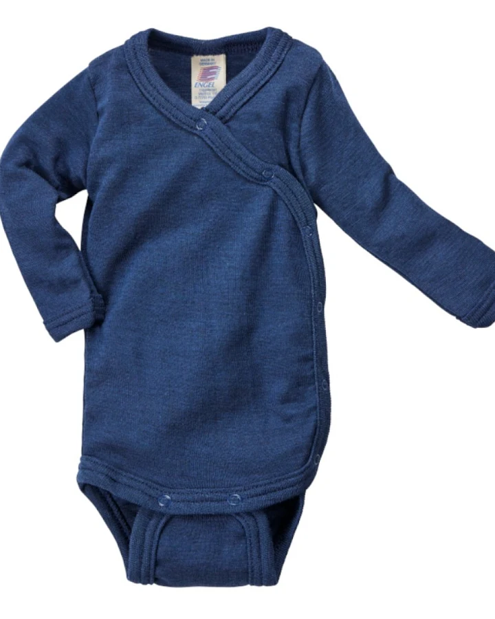 Engel Natur Baby Wickelbody Langarm Wolle Seide marine Gr. 50/56