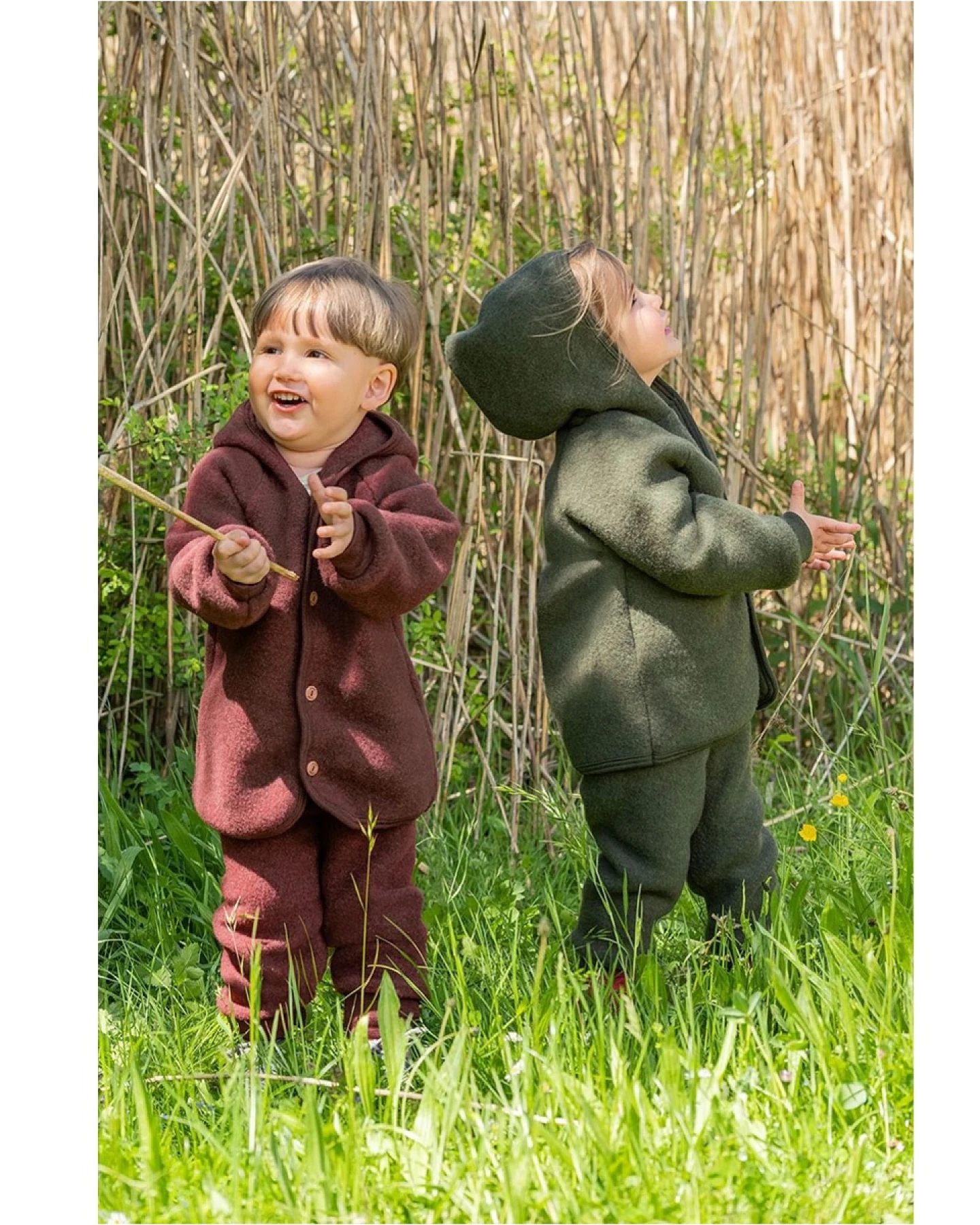Engel Natur Baby Jacke mit Kapuze Bio-Merinowolle Fleece melange-schilf Gr. 62/68 – Ansicht 2