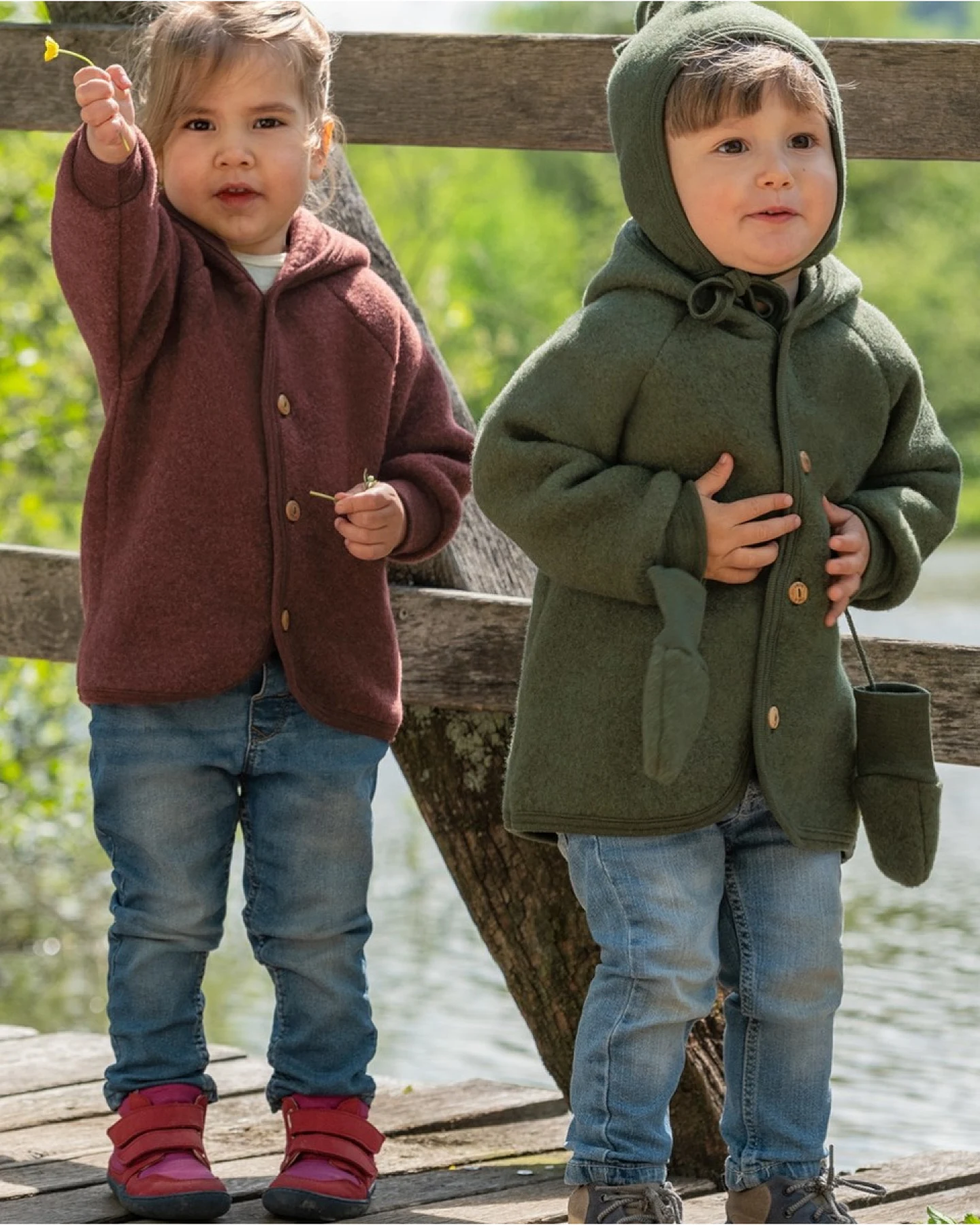 Engel Natur Baby Jacke mit Kapuze Bio-Merinowolle Fleece melange-zimt Gr. 62/68 – Ansicht 2