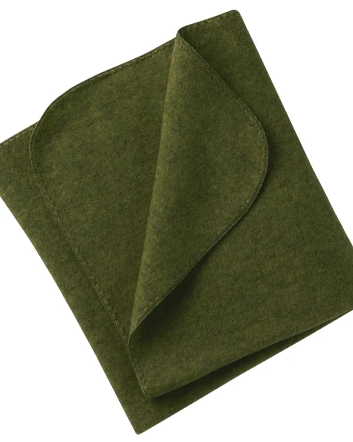 Engel Natur Babydecke mit Muschelkante Bio-Merinowolle Fleece melange schilf Maße 80 x 100 cm