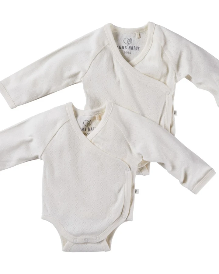 Baby Wickelbody Langarm Bio-Baumwolle 2er Set off white Gr. 50/56