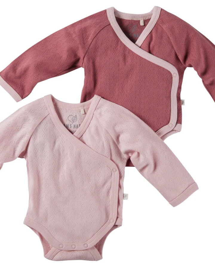 Baby Wickelbody Langarm Bio-Baumwolle 2er Set rosa-beere Gr. 50/56