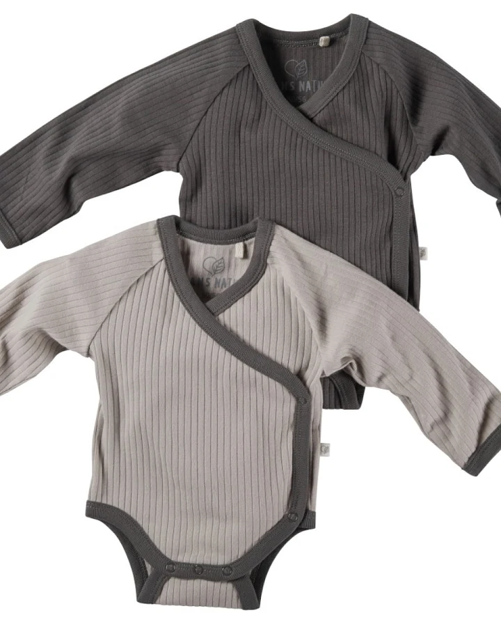 Baby Wickelbody Langarm Bio-Baumwolle 2er Set grau-greige Gr. 50/56
