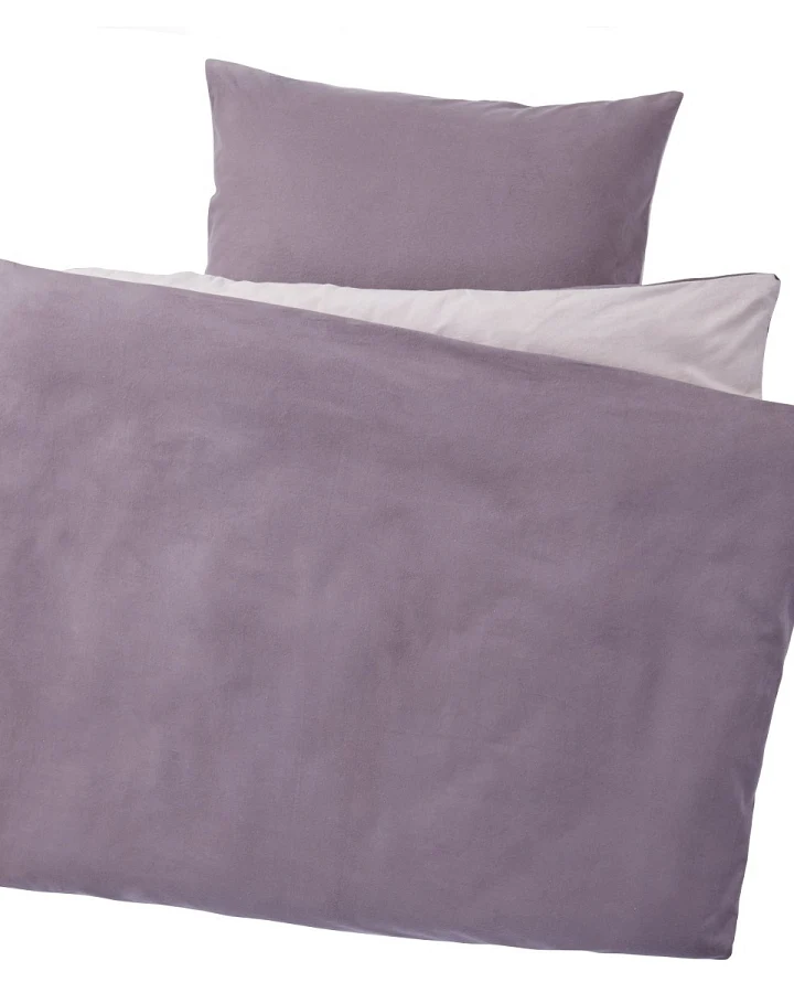 Biber Bettwäsche zum Wenden Bio-Baumwolle lila Bettbezug 155 x 220 cm, Kissen 80 x 80 cm