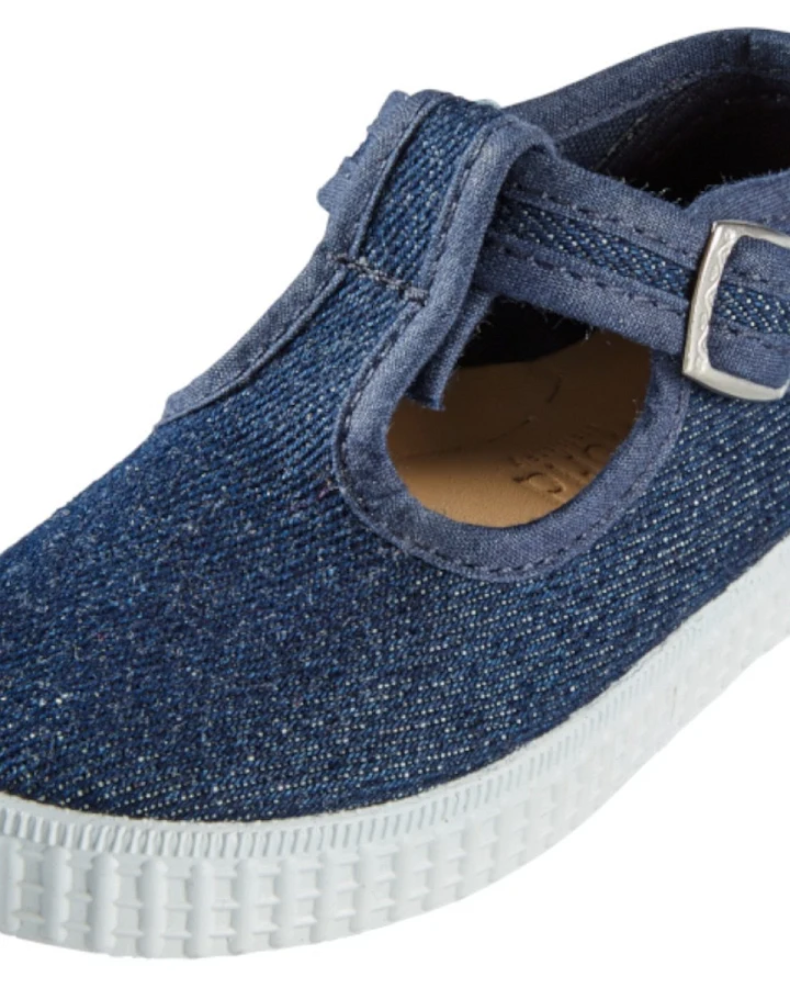 Natural World Kinder Schuhe Ballerinas mit Riemchen und Druckknopf jeans Gr.20