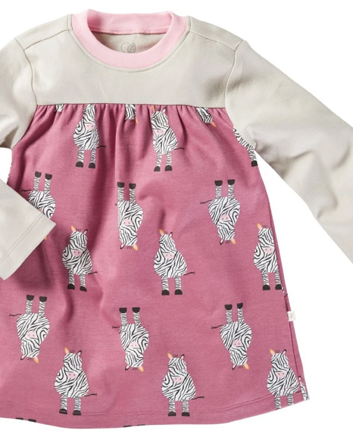 Kinder Kleid Langarm Bio-Baumwolle Zebrafreunde beere Gr.122/128