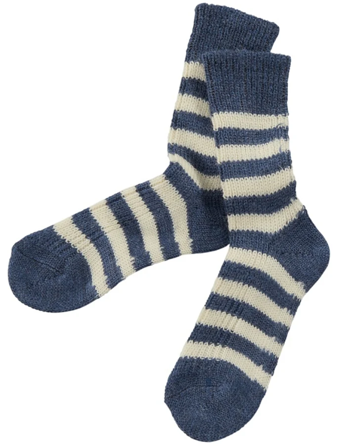 Kinder Socken Bio-Schurwolle jeans-natur-geringelt Gr.18-20