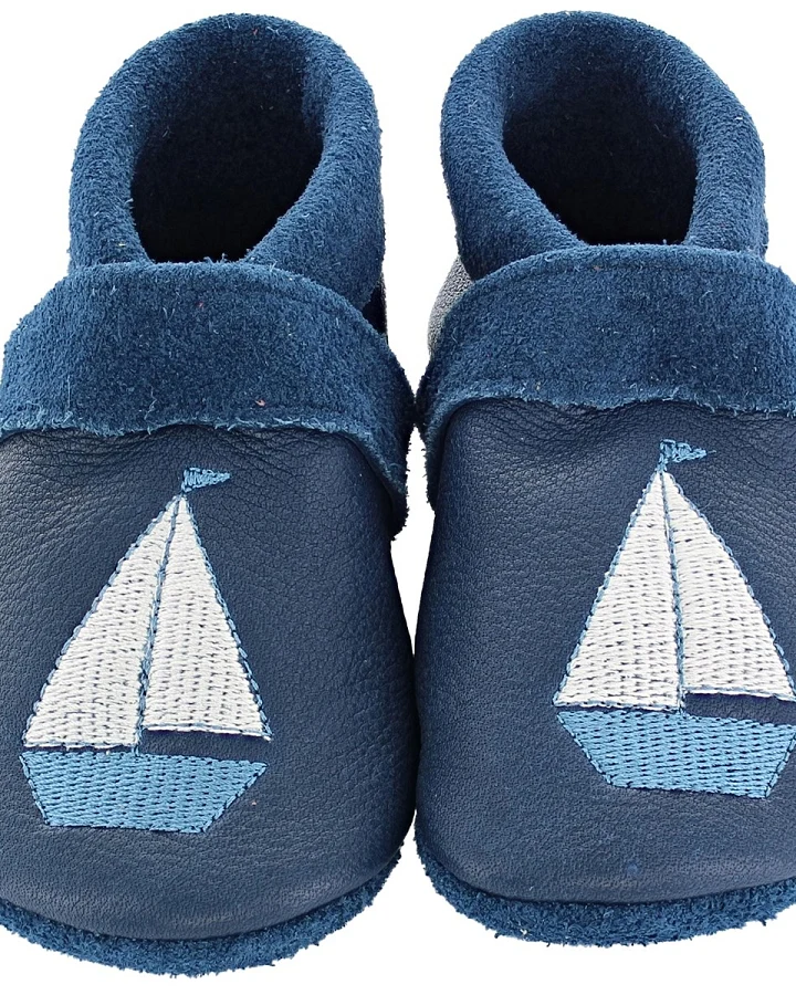 Baby und Kinder Hausschuhe Krabbelschuhe Ecopell Leder Schiff marine Gr.26