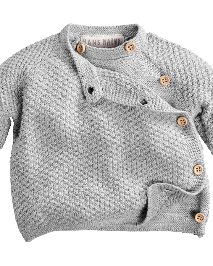 Baby Jacke Schlüttli Bio-Baumwolle Strick hellgrau melange Gr.50/56