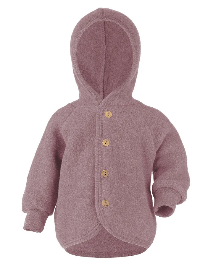 Engel Natur Baby Jacke mit Kapuze Bio-Merinowolle Fleece melange-rosenholz Gr. 62/68