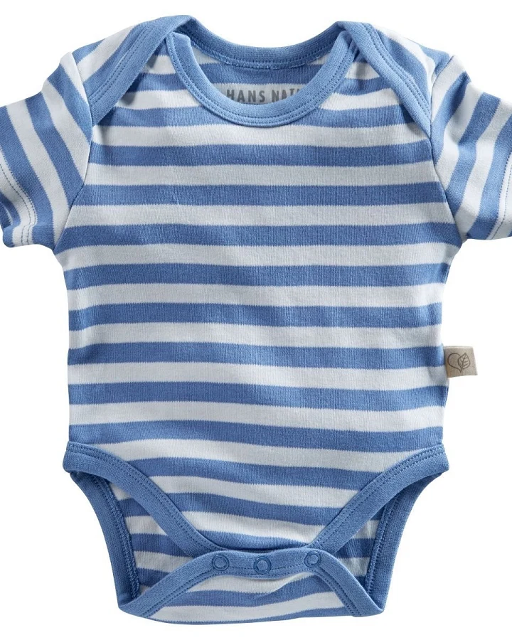 Baby Body Kurzarm Bio Baumwolle blau-off white Gr.74/80