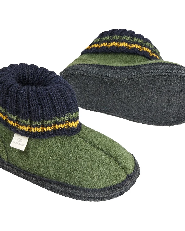 Kinder Hausschuhe Hüttenschuhe olive-marine Gr.23
