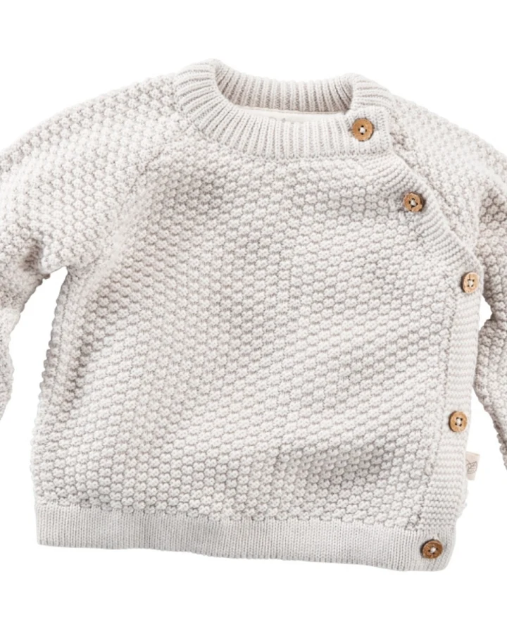 Baby Jacke Perl-Strick Bio-Baumwolle hellgrau melange Gr.50/56