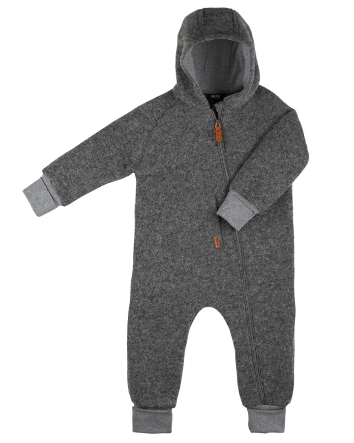 PURE PURE by Bauer Baby Overall mit Kapuze Bio-Schurwolle Walk grau Gr.62/68