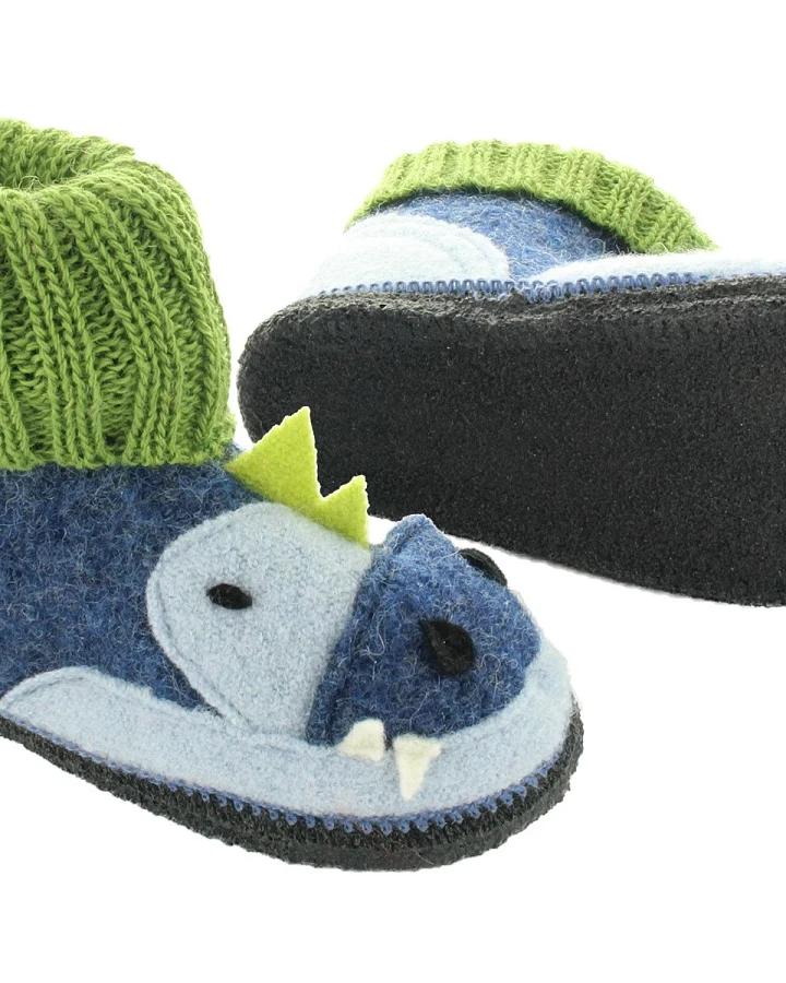 Kinder Hausschuhe Hüttenschuhe Drache "Dago" blau Gr.23