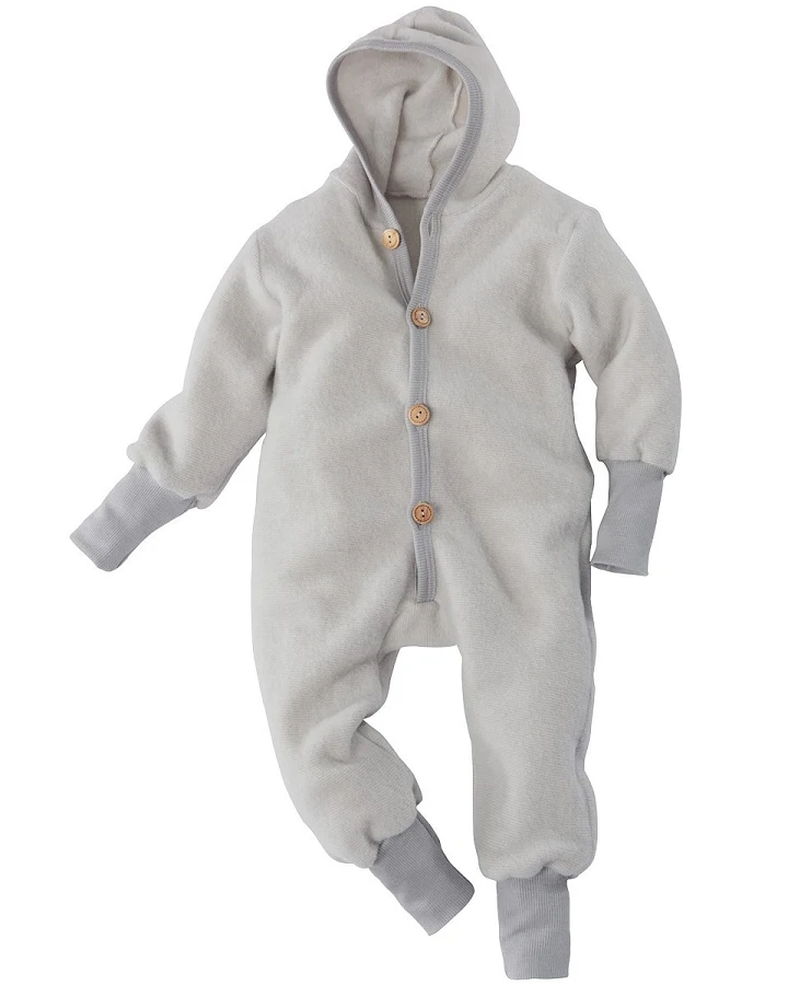 Cosilana Baby und Kinder Kapuzenoverall Wolle-Baumwolle Fleece grau Gr.74/80