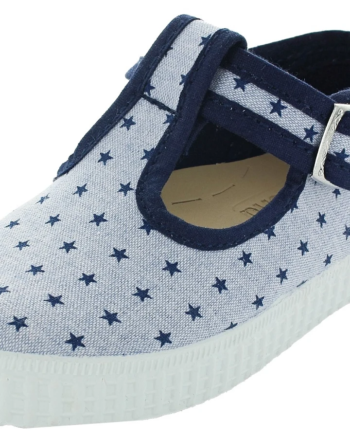 Natural World Kinder Schuhe Ballerinas mit Riemchen und Druckknopf navy Stern Gr.20