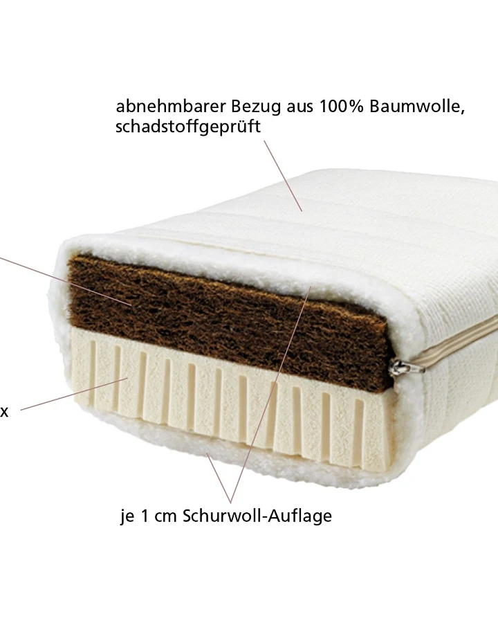 Lonsberg Wendematratze Kokos-Latex 90x200 cm Baumwollbezug, abnehmbar