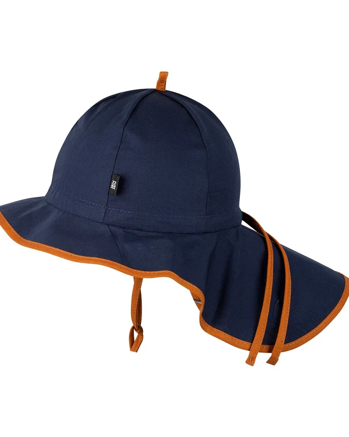 PURE PURE by Bauer Baby und Kinder Sonnenschutz Mütze mit Bindebändern UV 50 indigo karamell Gr. 45
