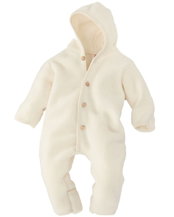 Engel Natur Baby Kapuzenoverall Bio-Merinowolle Fleece natur Gr. 50/56