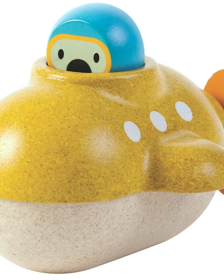 PlanToys Badewannenspielzeug U-Boot aus recyceltem Kautschukholz Maße 9,8 x 12,4 x 6 cm
