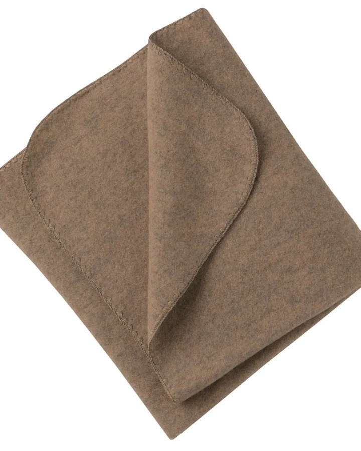 Engel Natur Babydecke mit Muschelkante Bio-Merinowolle Fleece melange walnuss Maße 80 x 100 cm
