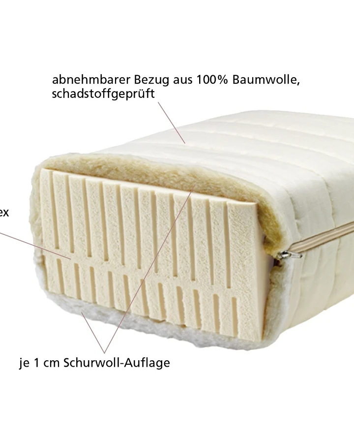 Lonsberg Naturlatex-Matratze 90x200 cm (mittelweich) Abnehmbarer Baumwollbezug, schadstoffgeprüft