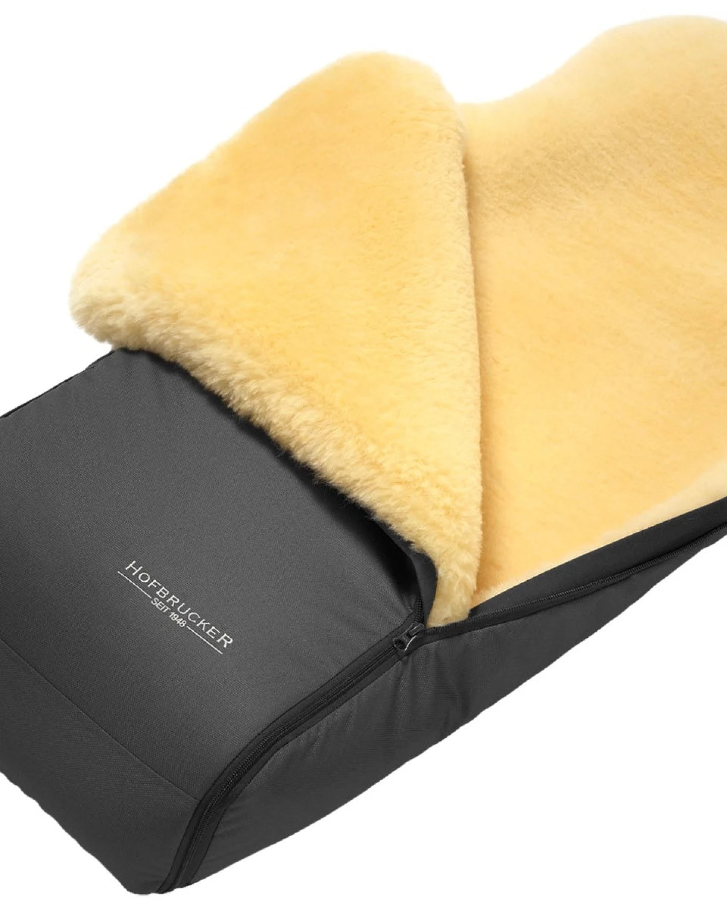 Hofbrucker Fußsack Kinderwagen Merino Lammfell "Luxus" grau Maße 95 x 34 x 15 cm – Ansicht 2
