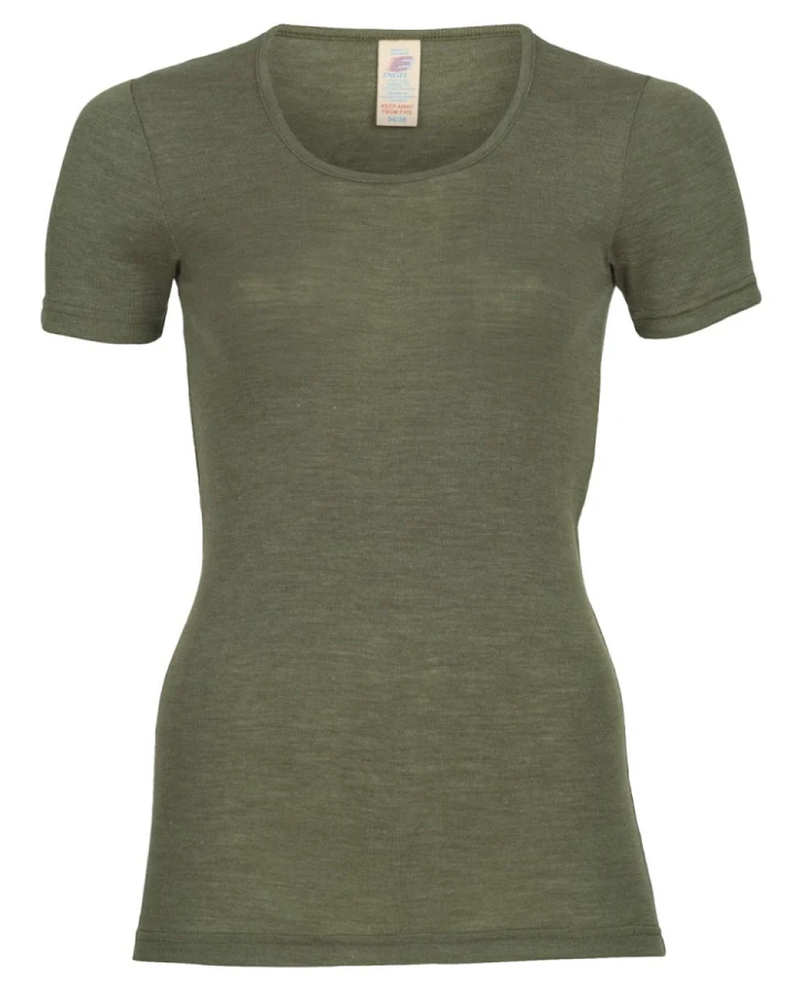 Engel Natur Damen Unterhemd Kurzarm Wolle Seide olive Gr.34/36