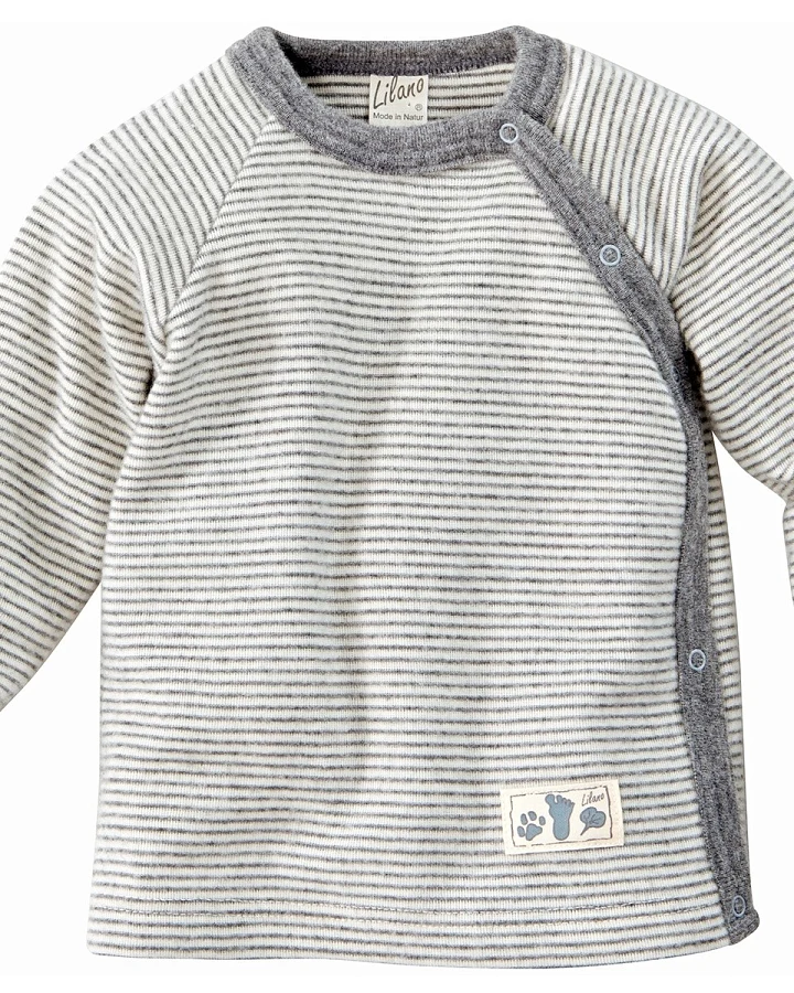 Lilano Baby Jacke Wolle Seide grau-geringelt Gr.56